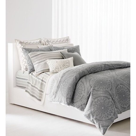 Lauren Ralph Lauren Luke Frame Gray Embroidered Euro Sham in Cream Set of 2